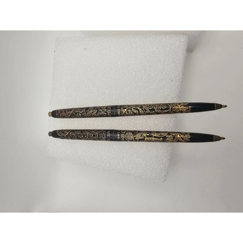 Vintage Lanvin Arpege My Sin Pen Set 14KT Gold Electroplated Floral Filigree